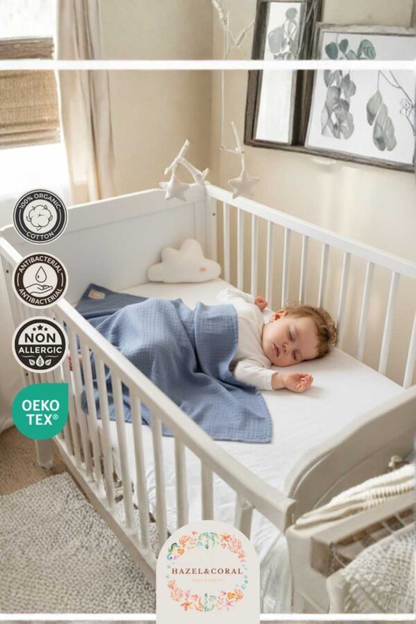 2 Katlı Müslin Bebek Örtüsü Indigo Mavisi