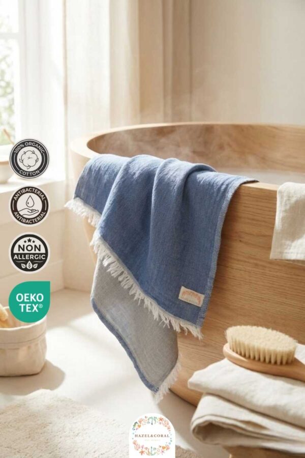 3 Katlı Müslin Bebek Havlusu Mavi & Yeşil