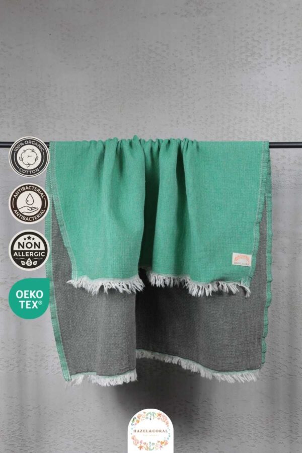 3 Katlı Müslin Bebek Havlusu Zümrüt Yeşili & Gri