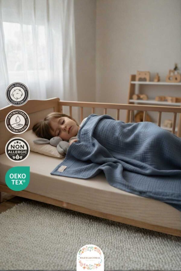 4 Katlı Müslin Battaniyesi Indigo Mavisi