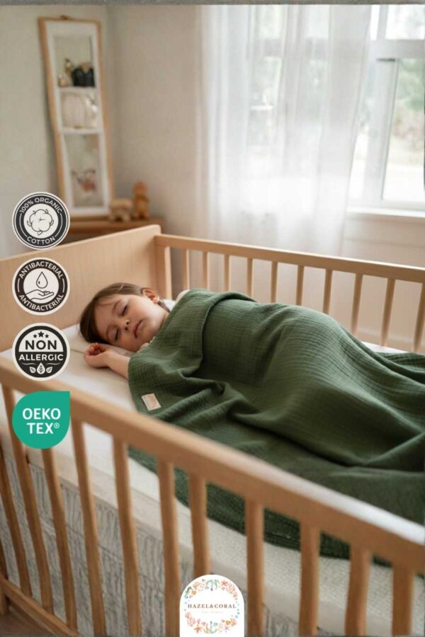 4 Katlı Müslin Battaniyesi Zümrüt Yeşili