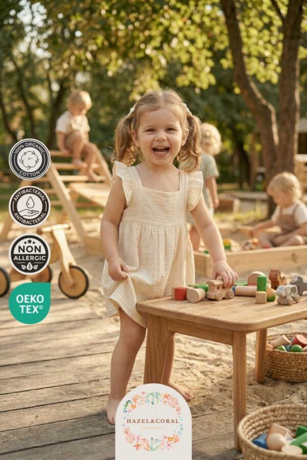 Çift Katlı Müslin Fırfırlı Kız Çocuk Elbisesi