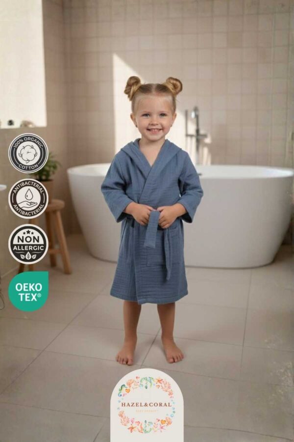 Çocuk & Bebek Bornozu Kapüşonlu Indigo Mavisi