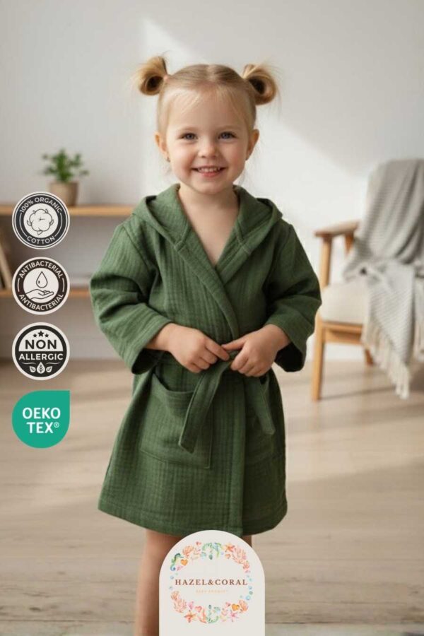 Çocuk & Bebek Bornozu Kapüşonlu Zümrüt Yeşili