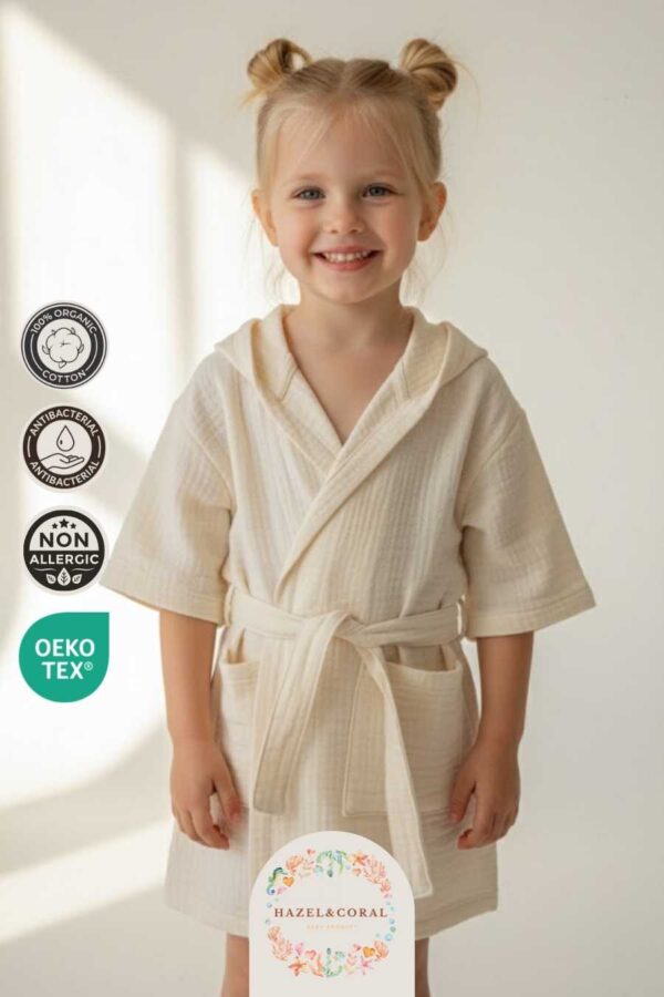 Çocuk & Bebek Bornozu Kapüşonlu Krem